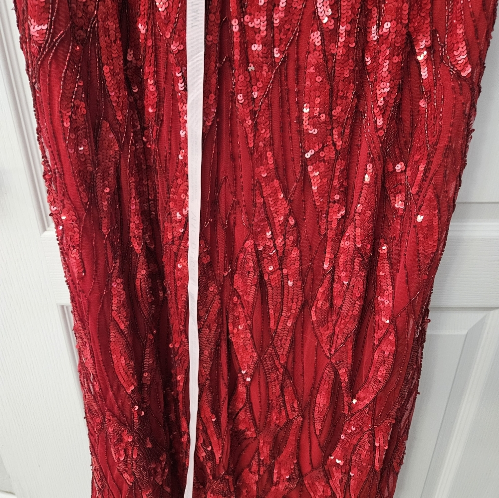 Mac DuggalEmbellished Faux Wrap Open Back Gown Red Sz 18 NWT - Picture 13 of 16